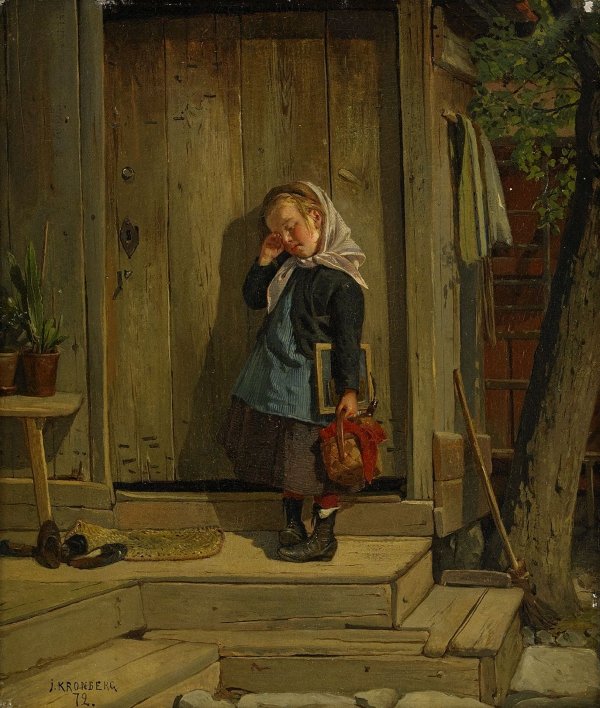 Late for School, vintage artwork by Julius Johann Ferdinand Kronberg, 12x8" (A4) Poster
