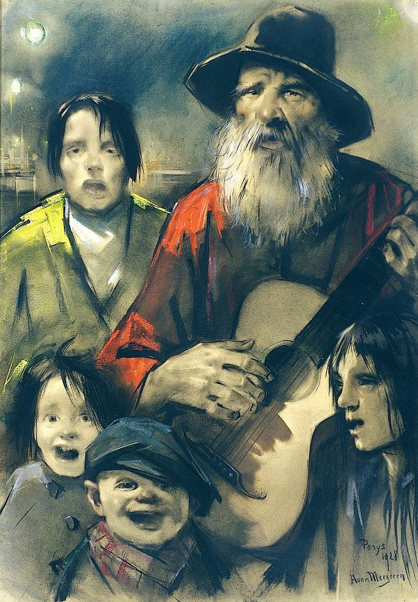 Streetsingers In Paris, vintage artwork by Han van Meegeren, 12x8" (A4) Poster