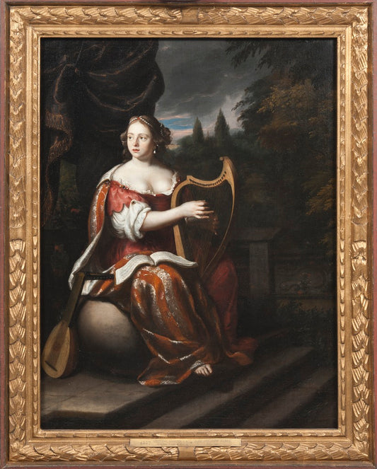 A Lady Playing the Harp, vintage artwork by Peter Martin van Mytens Senior, 12x8" (A4) Poster