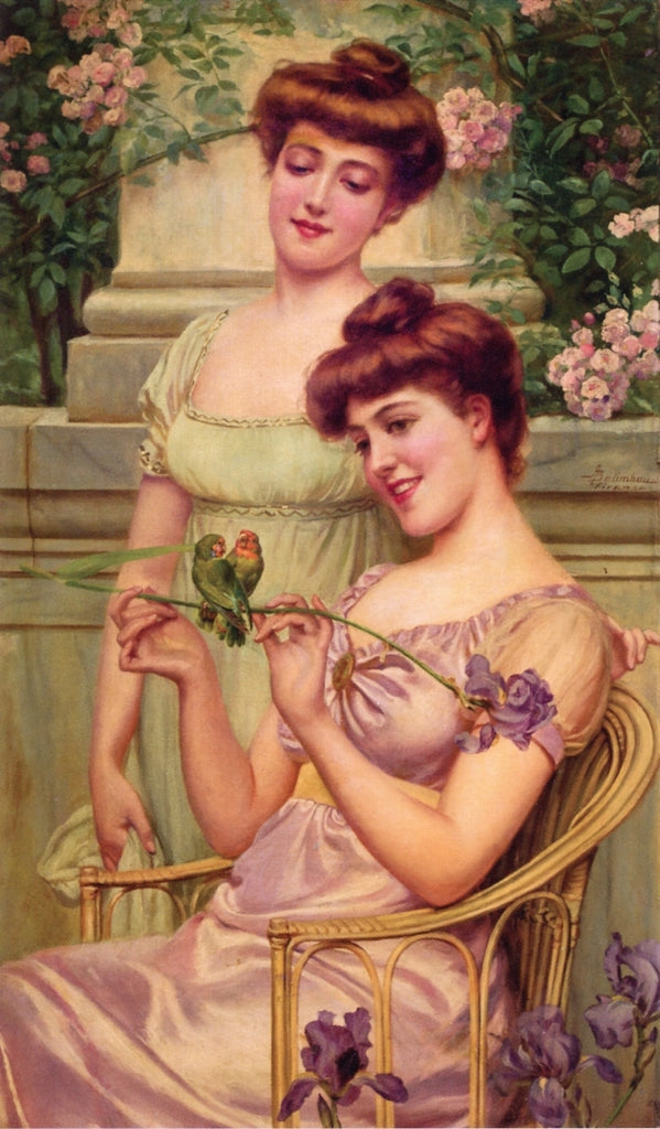 The Love Birds, vintage artwork by Adolfo Belimbau, 12x8" (A4) Poster