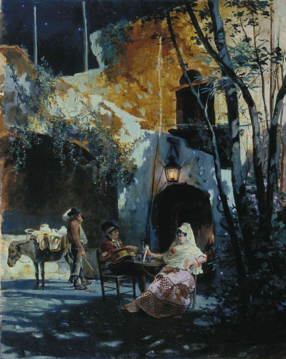 A Courtyard in Sevilla, vintage artwork by Valery Yakobi, 12x8" (A4) Poster