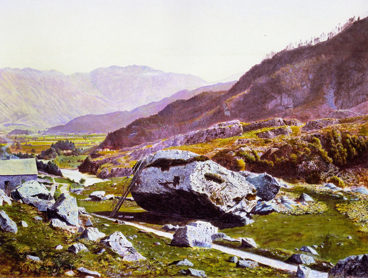 The Bowder Stone, Borrowdale, vintage artwork by John Atkinson Grimshaw, 12x8" (A4) Poster