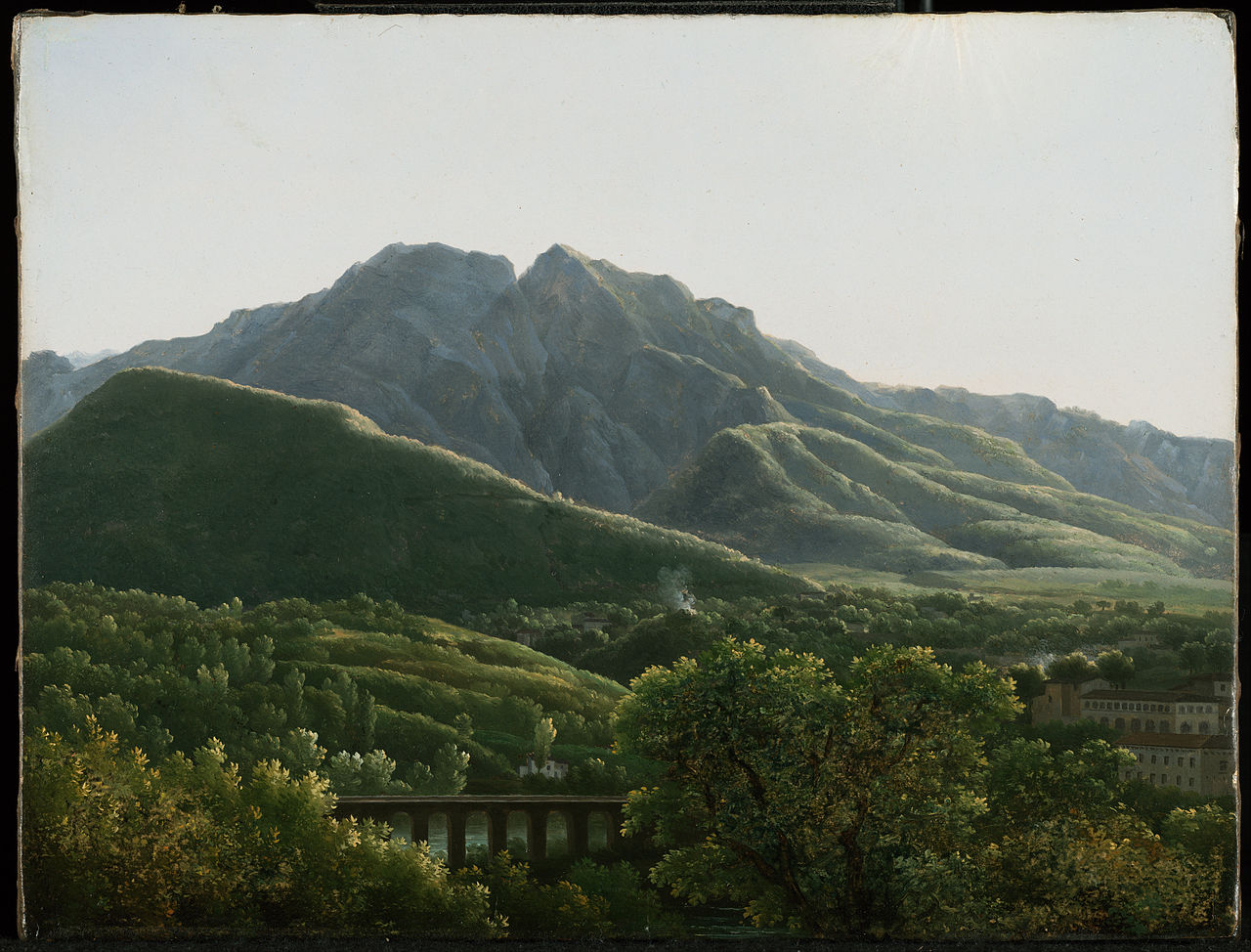 View of Bridge and the Town of Cava, Kingdom of Naples, vintage artwork by Jean-Joseph-Xavier Bidauld, 12x8" (A4) Poster