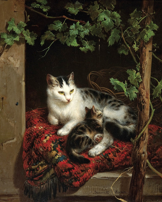 Cat with Kitten, vintage artwork by Henriette Ronner-Knip, A3 (16x12") Poster Print