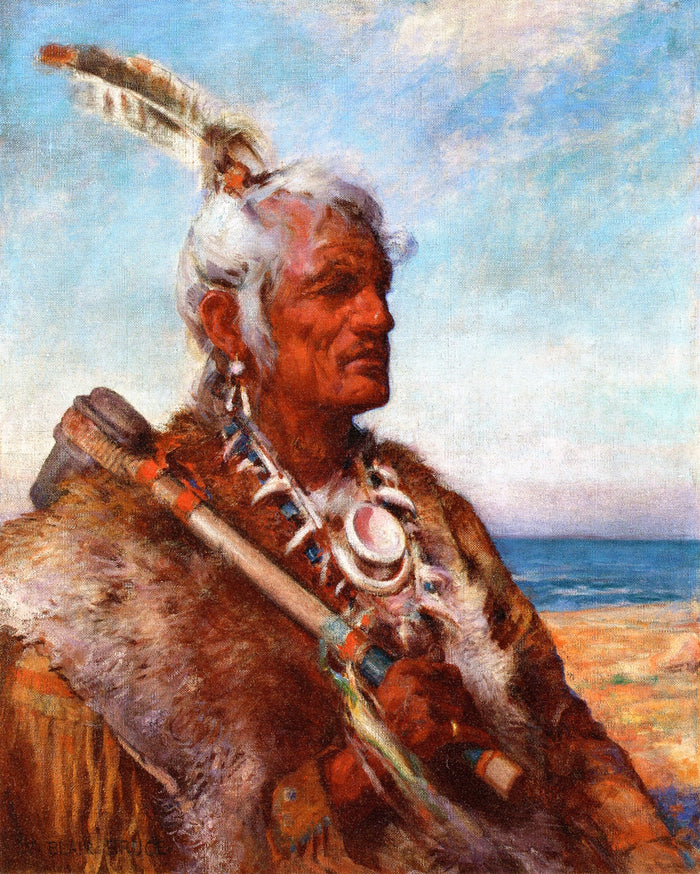 Portrait of Chief Red Cloud, Iroquois Indian, vintage artwork by William Blair Bruce, 12x8