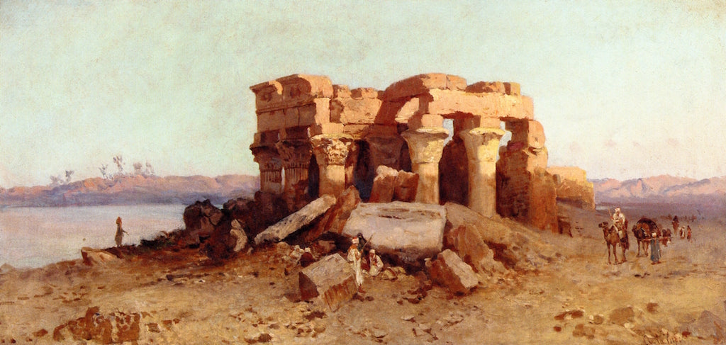 Caravan nearing a Desert Ruin, vintage artwork by Alessandro La Volpe, A3 (16x12") Poster Print