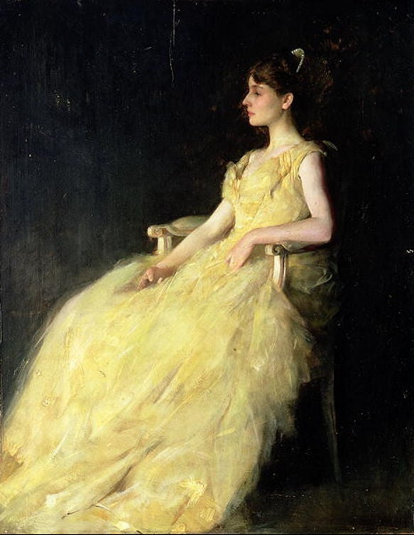 Lady in Yellow, vintage artwork by Thomas Wilmer Dewing, 12x8" (A4) Poster