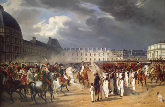Invalid Handing a Petition to Napoleon at the Parade in the Court of the Tuileries Palace, vintage artwork by Horace Vernet, A3 (16x12") Poster Print