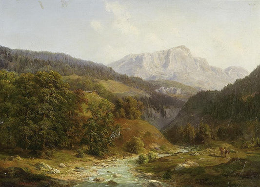 Panoramic Landscape in the Alps, vintage artwork by Georg Haeselich, A3 (16x12") Poster Print