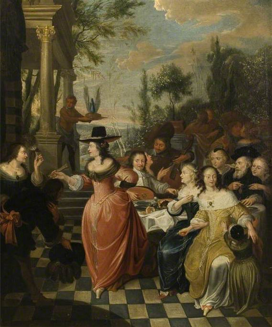 Flemish Ladies' Party, vintage artwork by Hieronymus Janssens, 12x8" (A4) Poster