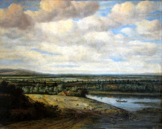 Flat Dutch Landscape, vintage artwork by Philips Koninck, 12x8" (A4) Poster