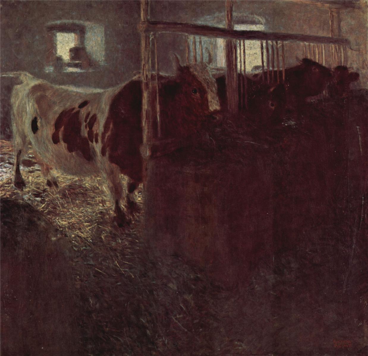 Cows in the barn by Gustav Klimt,A3(16x12")Poster