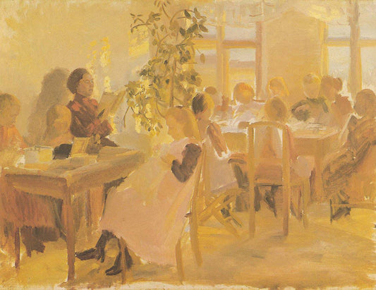 Sewing Class, vintage artwork by Anna Ancher, 12x8" (A4) Poster