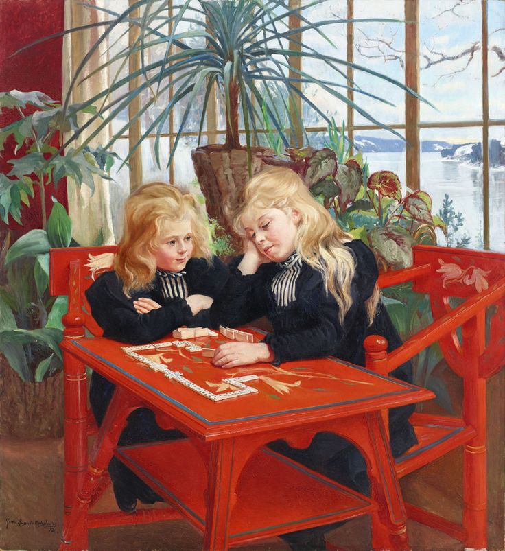Domino Game, vintage artwork by Gerda Roosval-Kallstenius, 12x8" (A4) Poster