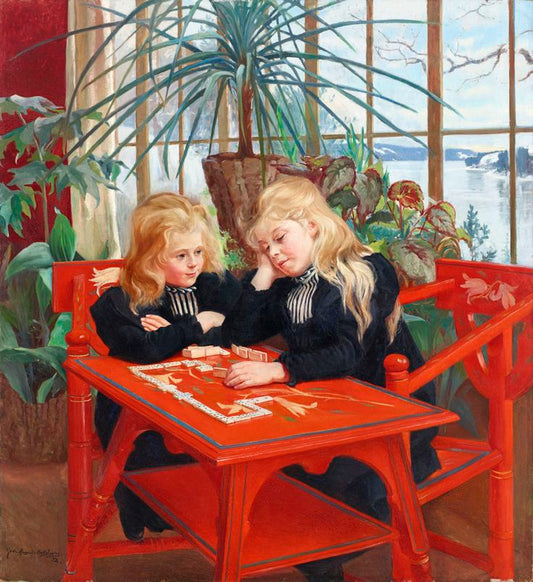 Domino Game, vintage artwork by Gerda Roosval-Kallstenius, 12x8" (A4) Poster