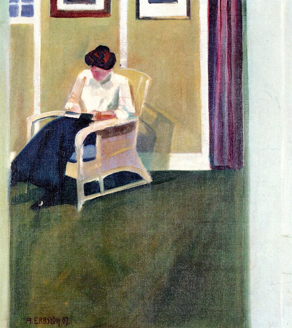 Frau Erbslöh Reading, vintage artwork by Adolf Erbslöh, 12x8" (A4) Poster