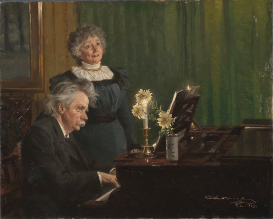 Edvard Grieg Accompanying his Wife, vintage artwork by Peder Severin Kroyer, 12x8" (A4) Poster