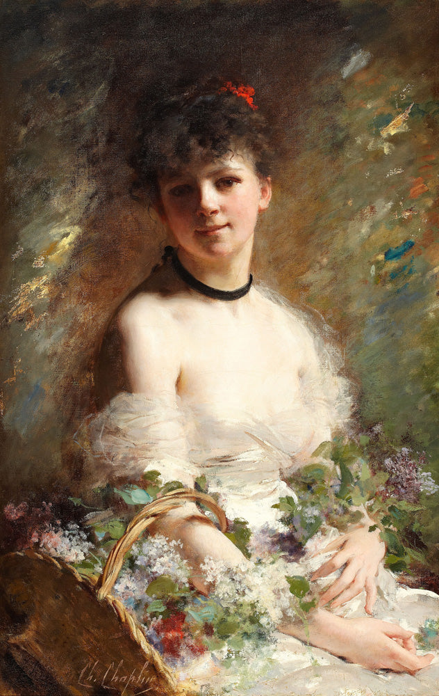 Young Woman with Flower Basket, vintage artwork by Charles Chaplin, 12x8" (A4) Poster
