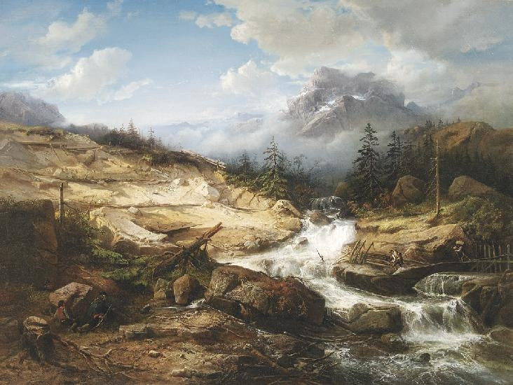 Smugglers at a Mountain Brook, vintage artwork by Jacob Jacobs, A3 (16x12") Poster Print