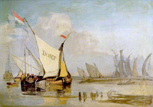 Dutch Barges off the Coast, vintage artwork by Attributed to John Sell Cotman, 12x8" (A4) Poster