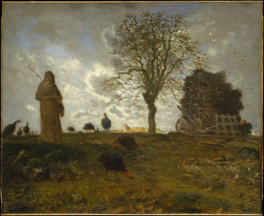 Autumn Landscape with a Flock of Turkeys, vintage artwork by Jean-François Millet, A3 (16x12") Poster Print
