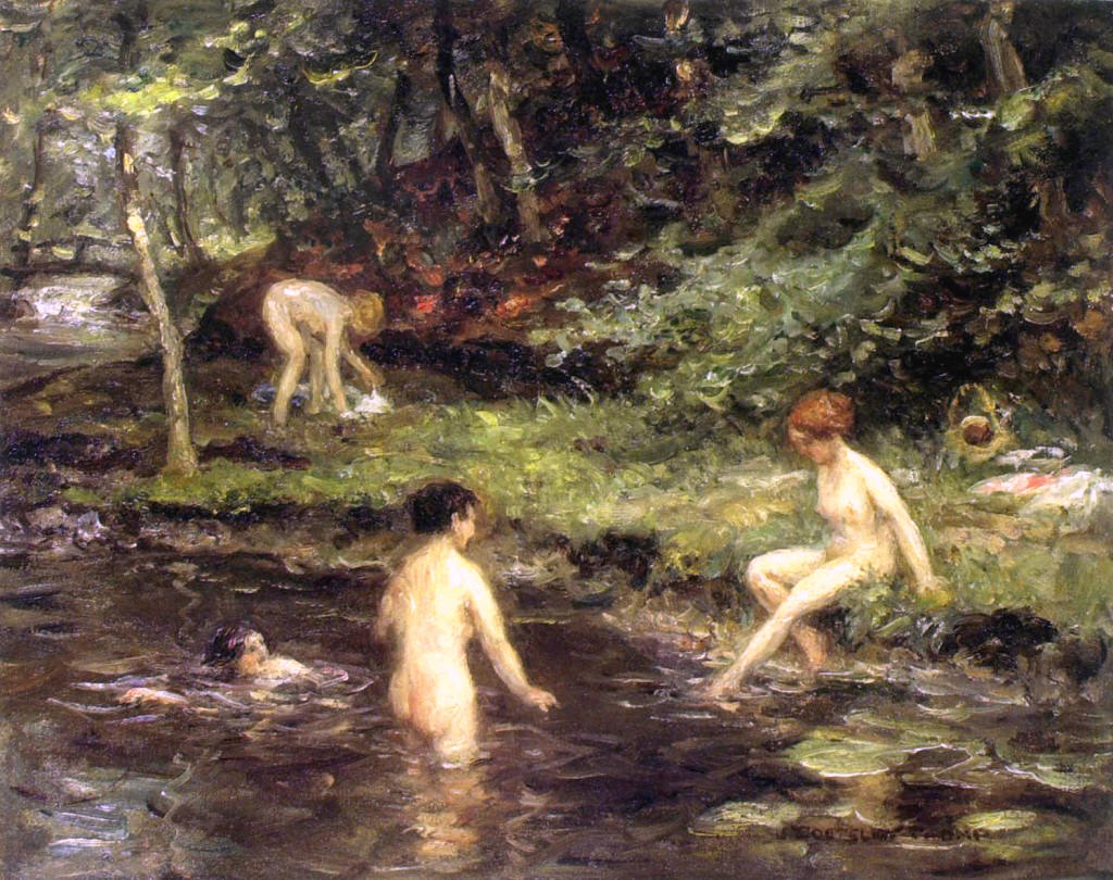 Bathing in the little Lake in the Wood, vintage artwork by Jan Zoetelief Tromp, 12x8" (A4) Poster