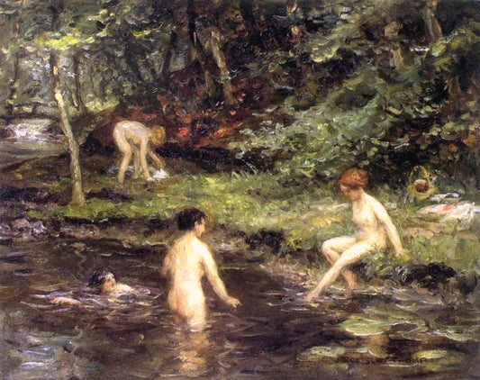 Bathing in the little Lake in the Wood, vintage artwork by Jan Zoetelief Tromp, 12x8" (A4) Poster