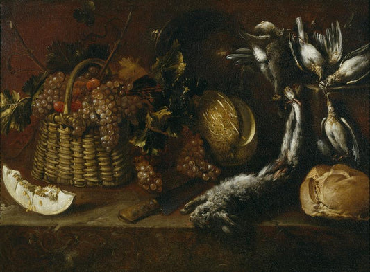 Still Life with Hare and Fruit, vintage artwork by Antonio de Pereda, 12x8" (A4) Poster