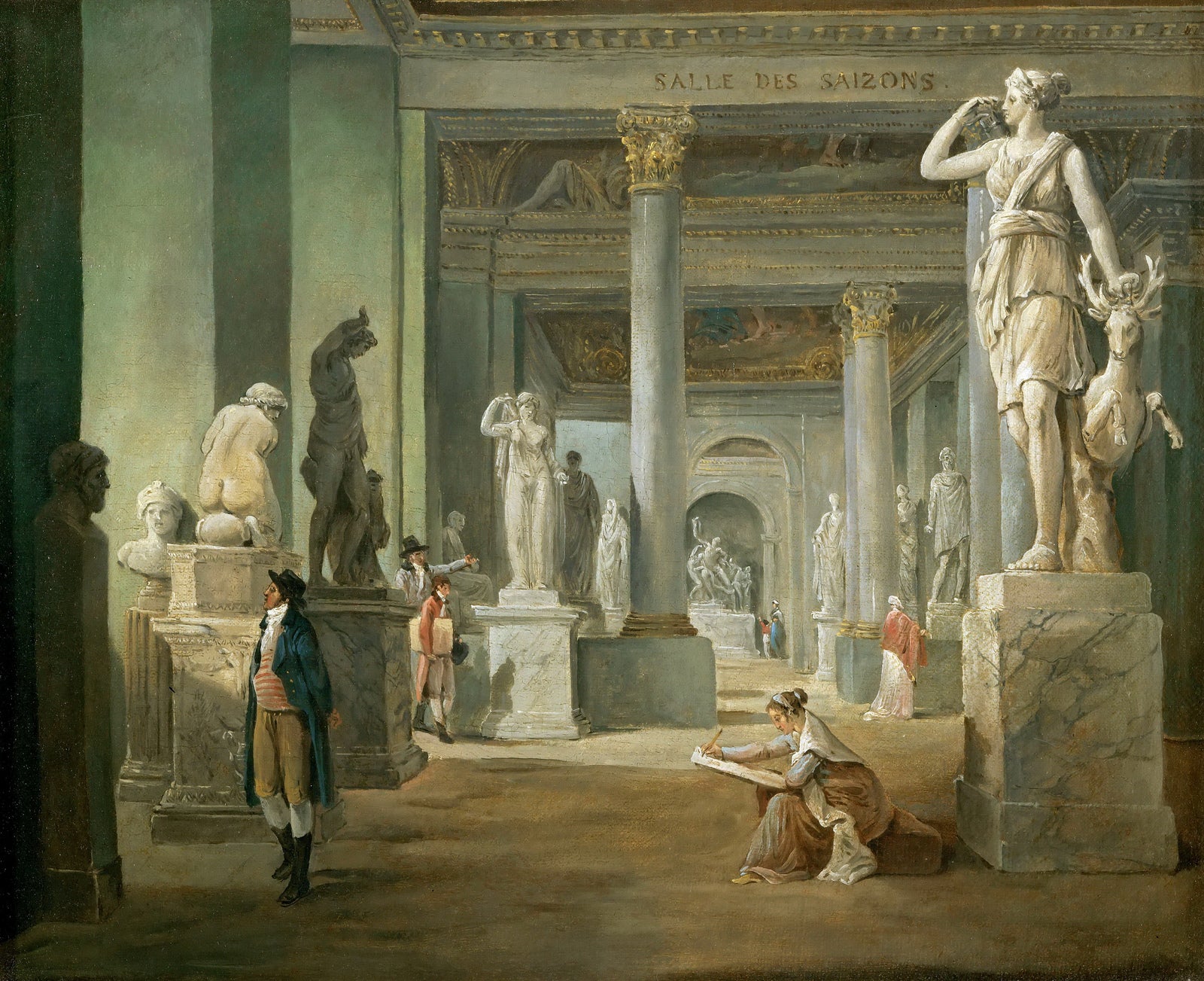 Hall of Seasons at the Louvre, vintage artwork by Hubert Robert, 12x8" (A4) Poster