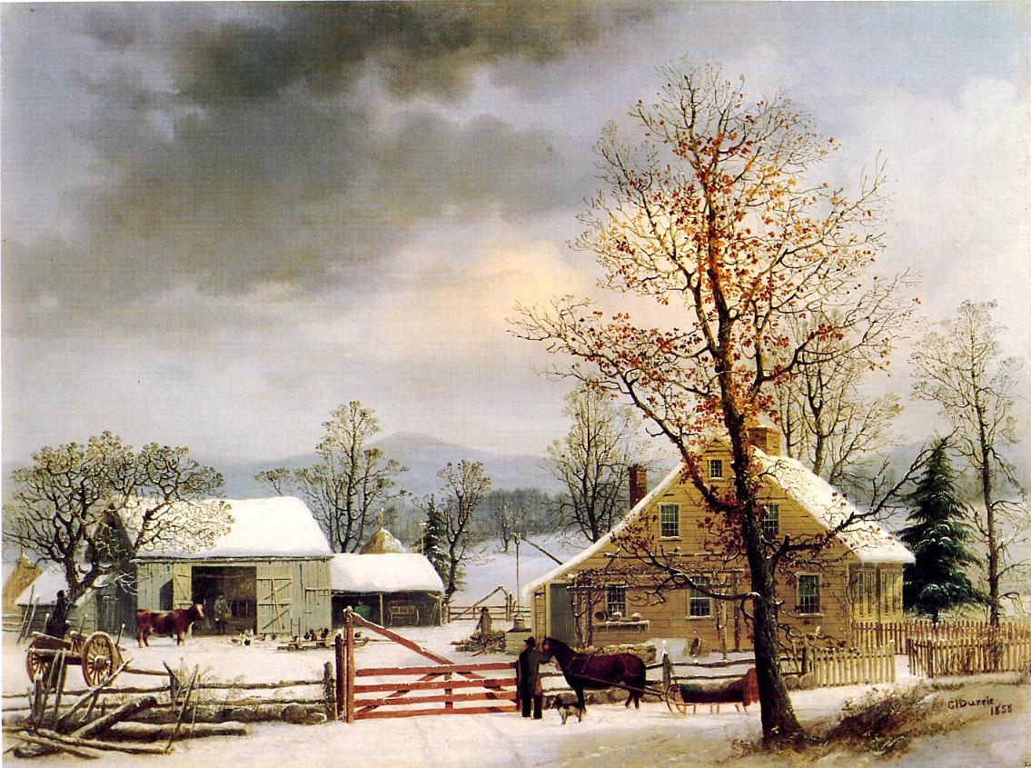 New England Winter Scene, vintage artwork by George Henry Durrie, A3 (16x12") Poster Print
