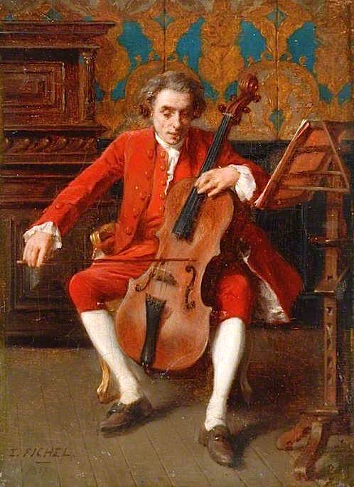 The Violoncello Player, vintage artwork by Benjamin Eugene Fichel, 12x8" (A4) Poster