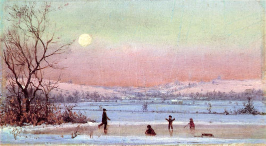 Ice Skating near Hudson, vintage artwork by Jervis McEntee, 12x8" (A4) Poster