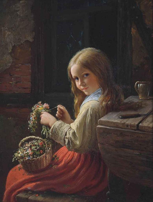 The Young Flower Girl, vintage artwork by Johann Georg Meyer von Bremen, A3 (16x12") Poster Print