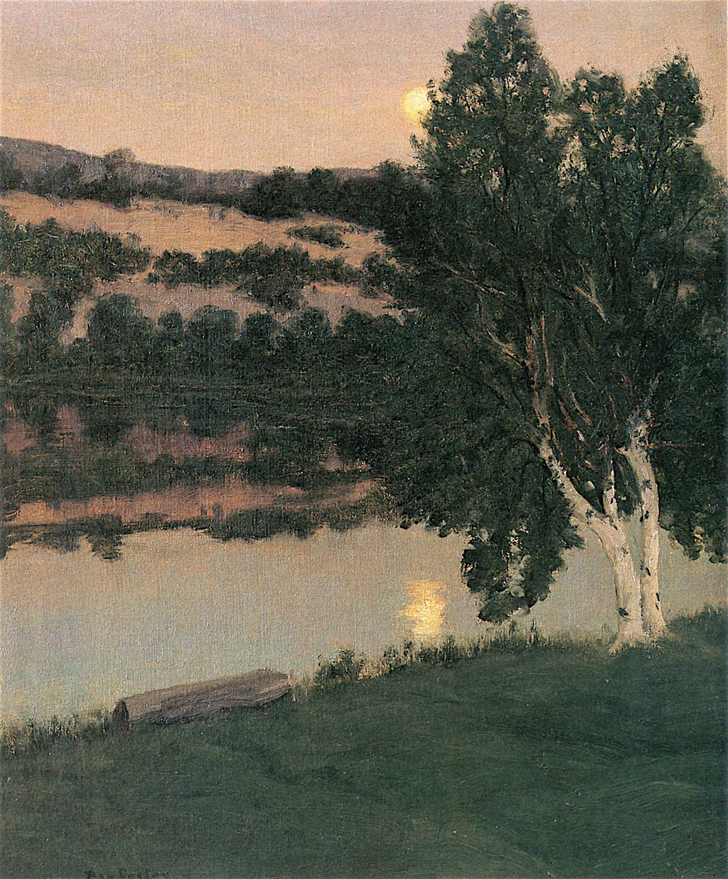 Moonlight Birches, vintage artwork by Ben Foster, 12x8" (A4) Poster