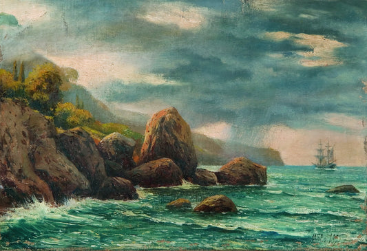 A Coastal Landscape, vintage artwork by Lev Lagorio, 12x8" (A4) Poster