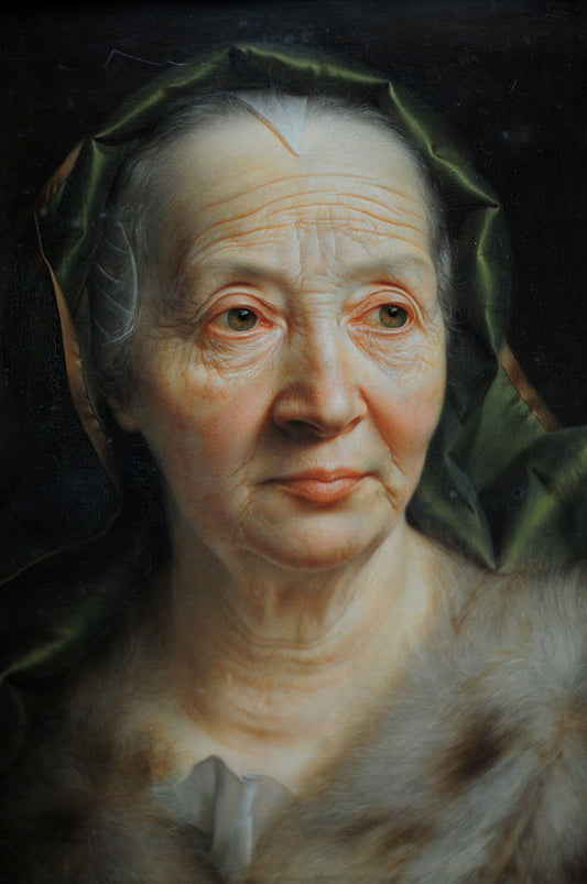 Portrait of an Old Woman with a Green Scarf, vintage artwork by Christian Seybold, 12x8" (A4) Poster