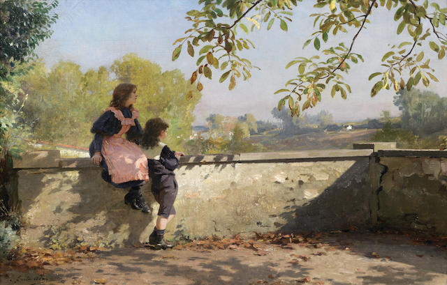 On the Terrace, vintage artwork by Louis-Emile Adan, 12x8" (A4) Poster