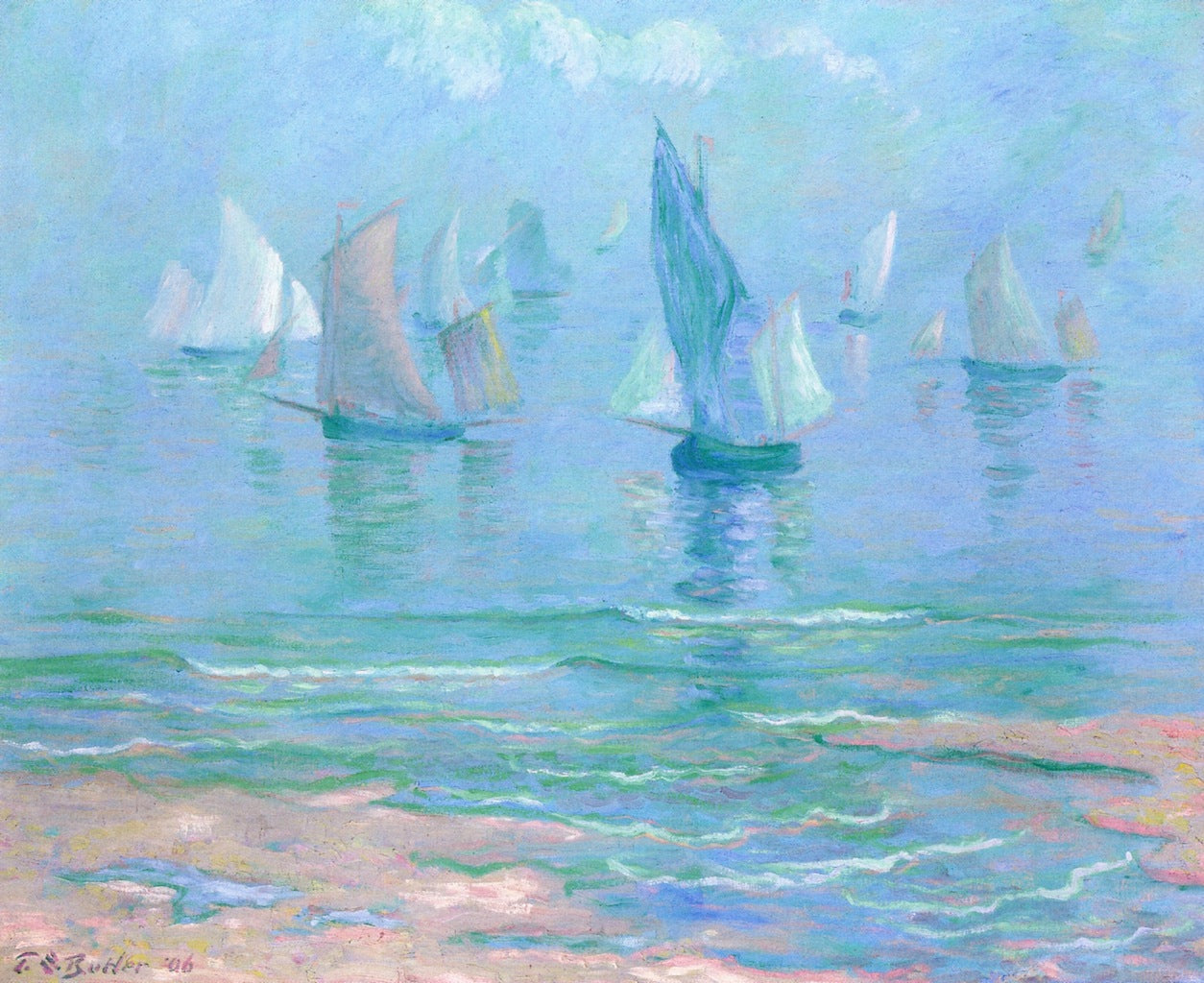 Sailboats at Dieppe, vintage artwork by Theodore Earl Butler, 12x8" (A4) Poster
