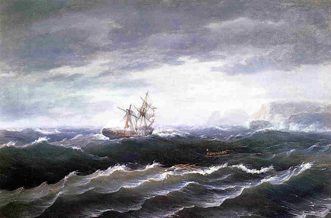 Ship at Sea, vintage artwork by Thomas Birch, 12x8" (A4) Poster