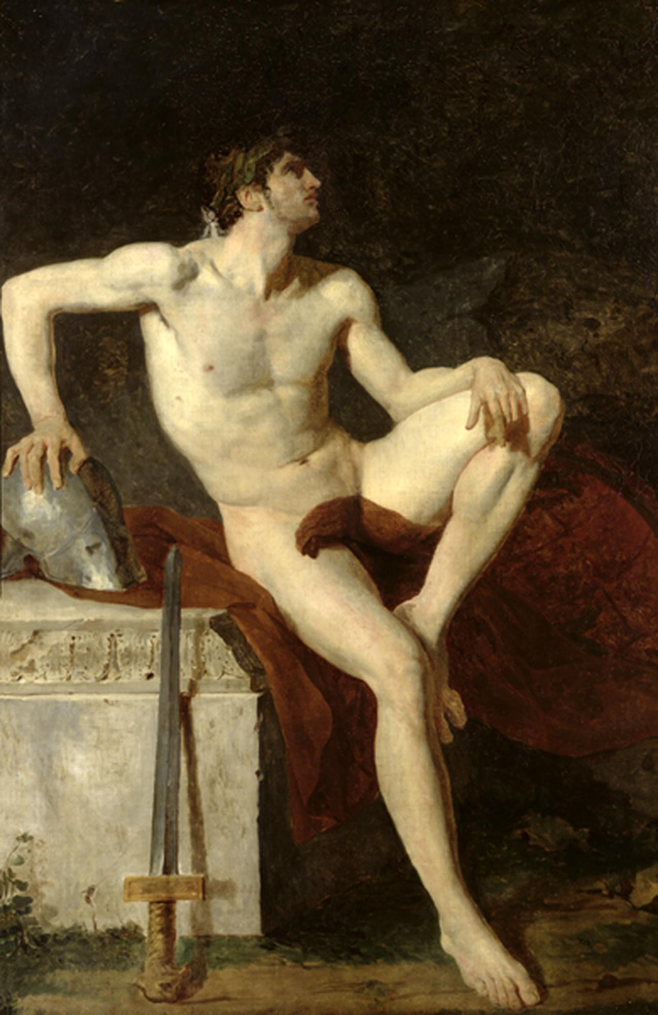 Seated Gladiator, vintage artwork by Jean-Germain Drouais, 12x8" (A4) Poster