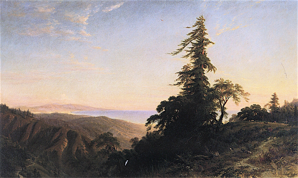 Monterey Bay, Santa Cruz Mountains, vintage artwork by John Ross Key, 12x8" (A4) Poster