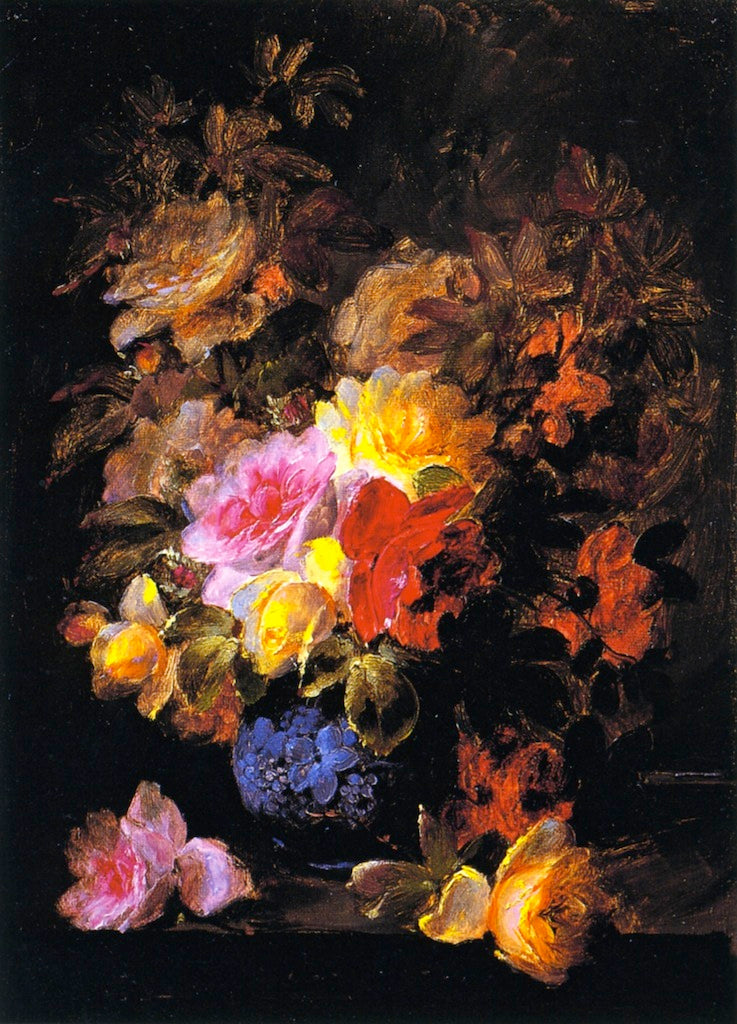 Roses in Pinks and Yellows, vintage artwork by Raoul de Longpre, 12x8" (A4) Poster