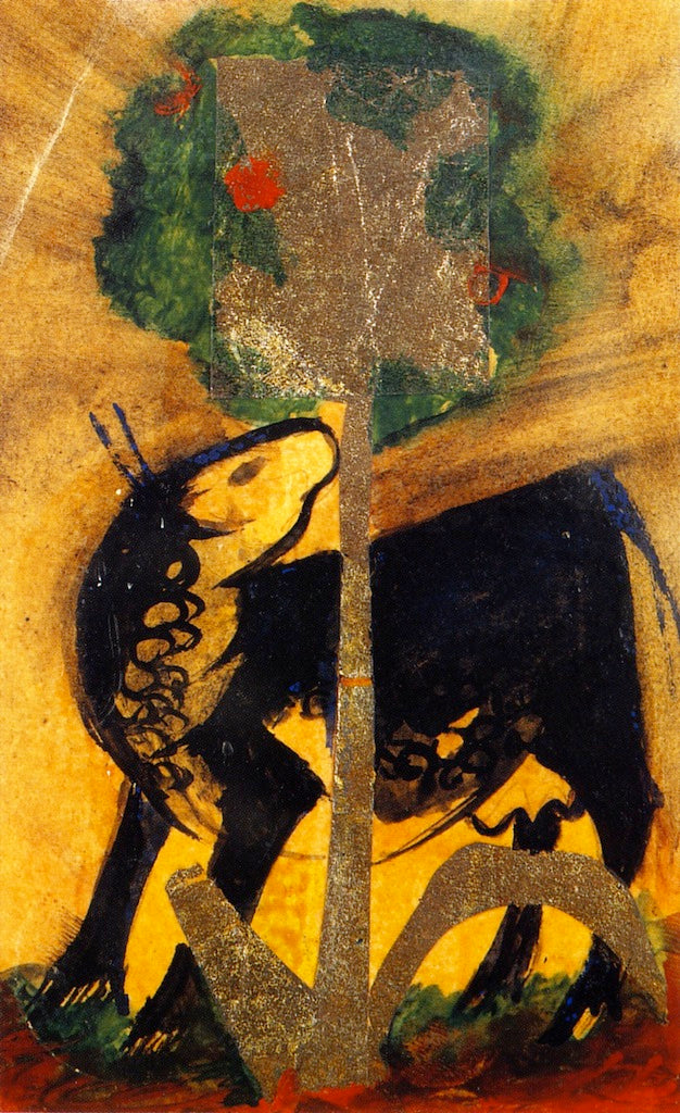 Black Cow behind a Tree, vintage artwork by Franz Marc, 12x8" (A4) Poster