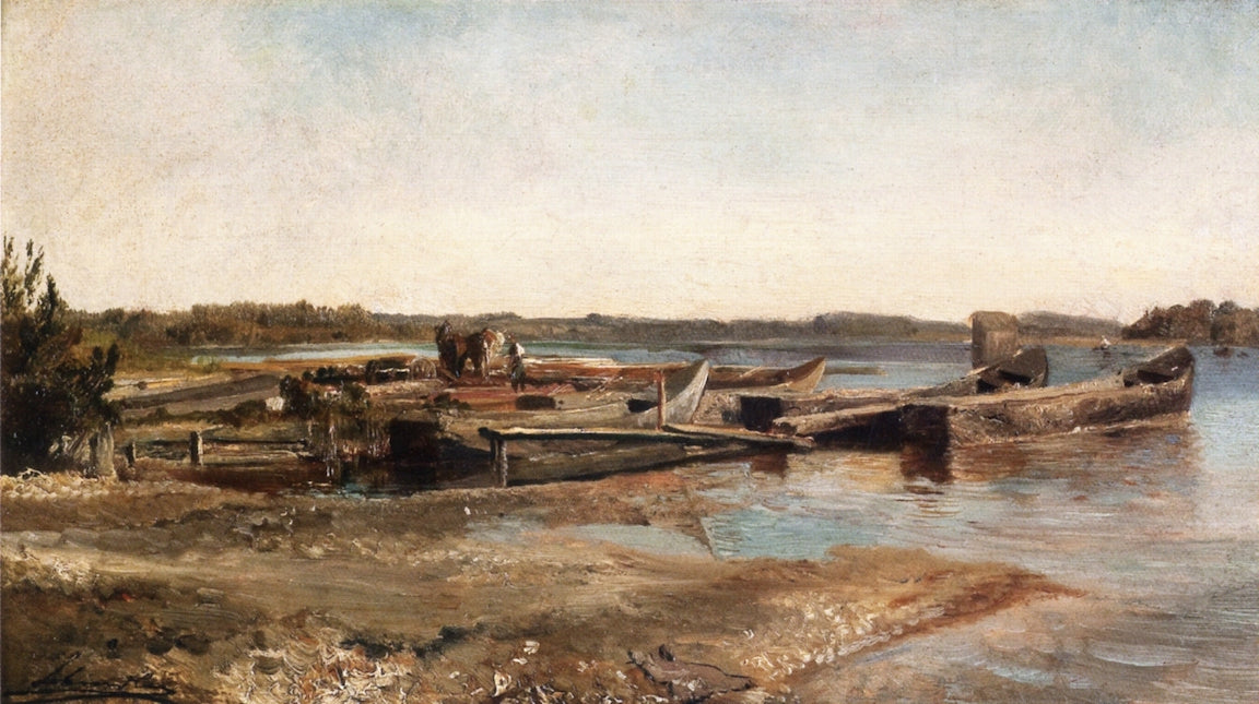 Boats on the Danube, vintage artwork by Emil Jacob Schindler, 12x8" (A4) Poster