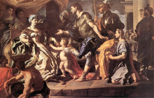 Dido Receiving Aeneas and Cupid Disguised as Ascanius, vintage artwork by Francesco Solimena, 12x8" (A4) Poster
