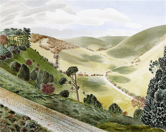 The Causeway, Wiltshire Downs, vintage artwork by Eric Ravilious, 12x8" (A4) Poster