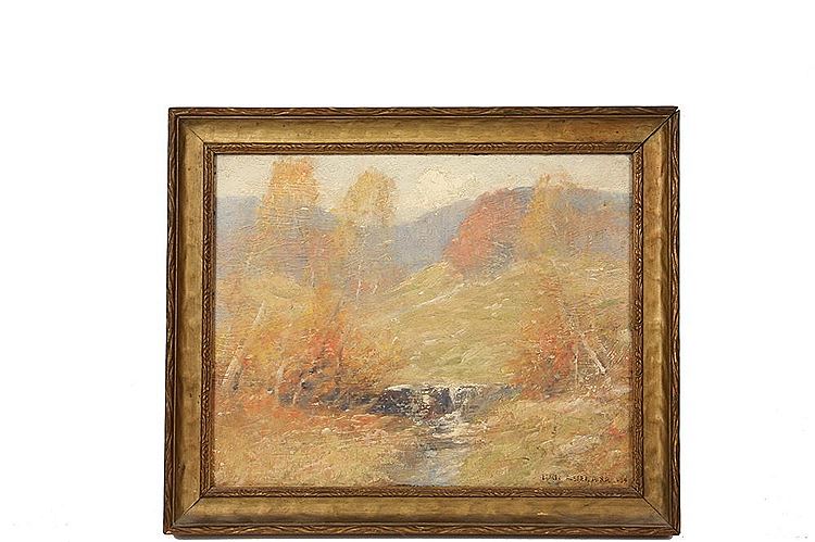 Landscape with Stream and Mountains, vintage artwork by Ernest Albert, 12x8" (A4) Poster