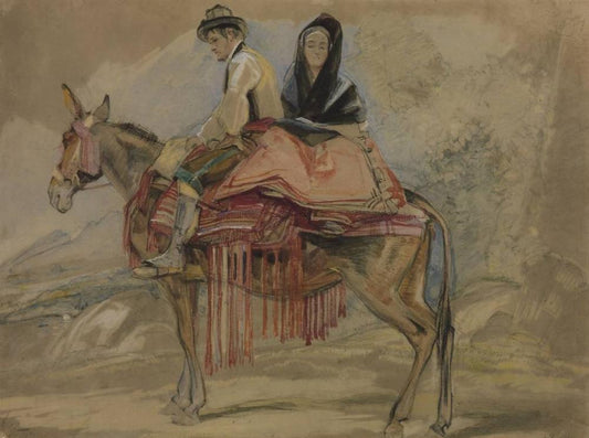 Spanish Couple Riding a Mule, vintage artwork by John Frederick Lewis, RA, A3 (16x12") Poster Print
