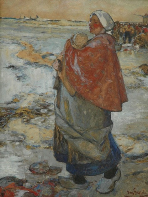 Mother and Child on the Beach by Hans von Bartels,A3(16x12")Poster