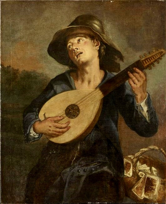 Chanteur au luth, vintage artwork by Giacomo Cipper, 12x8" (A4) Poster